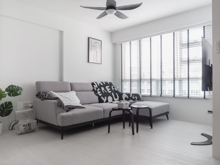 minimalist living room hdb living black white