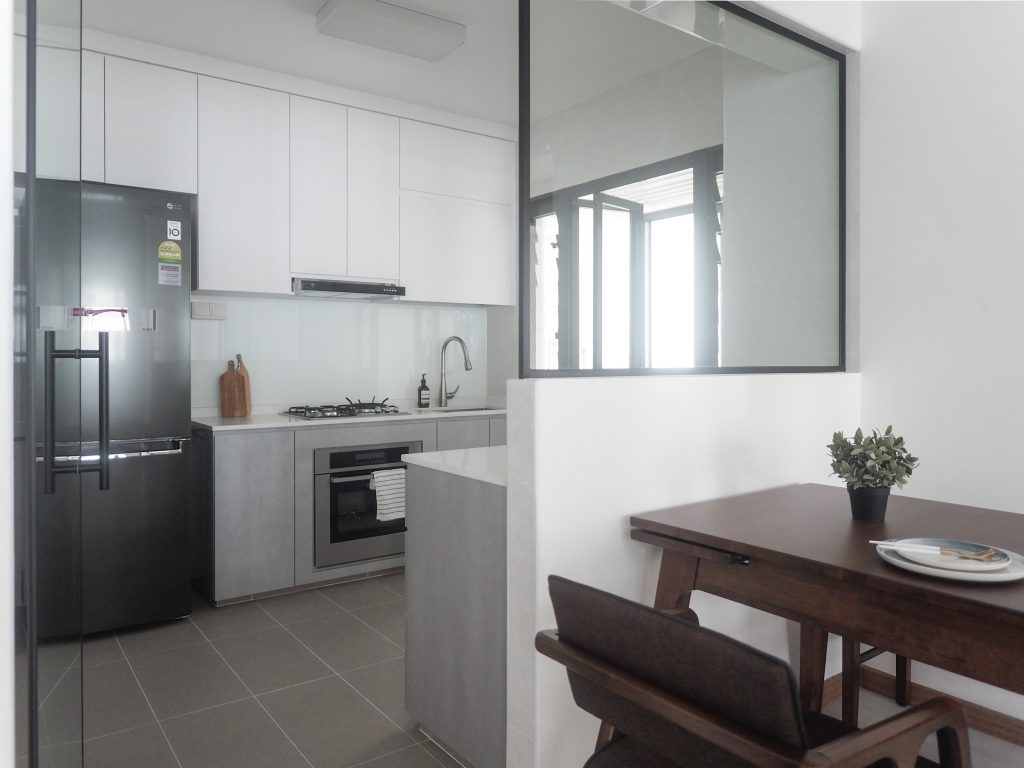 glass door black frame kitchen singapore